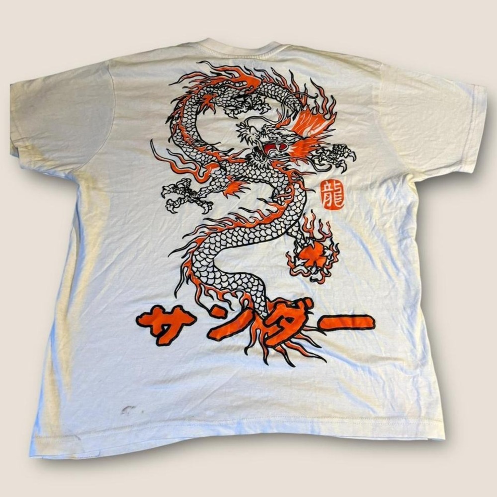 Ed hardy style White and‎ orange Brooklyn Best dragon cotton t-shirt
